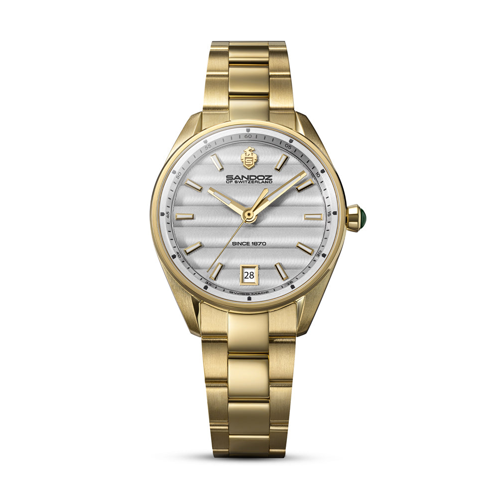 BACHELIN LADIES QUARTZ WATCH Silver Dial, Gold Plated Bracelet