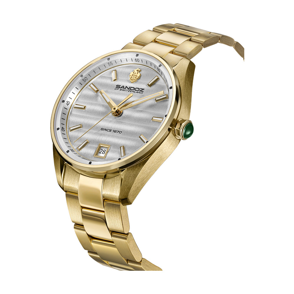 BACHELIN LADIES QUARTZ WATCH Silver Dial, Gold Plated Bracelet