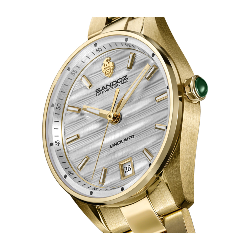BACHELIN LADIES QUARTZ WATCH Silver Dial, Gold Plated Bracelet