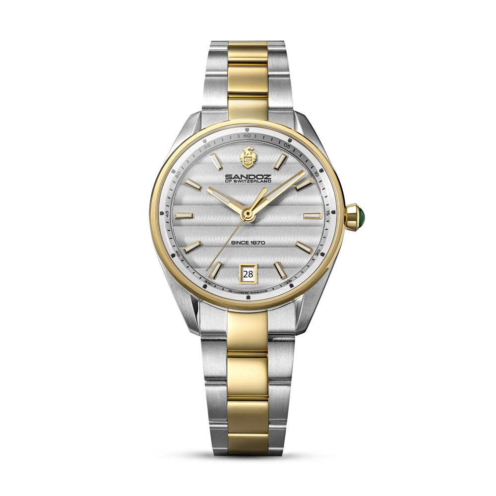 BACHELIN LADIES QUARTZ WATCH Silver Dial, Silver & Gold Bracelet