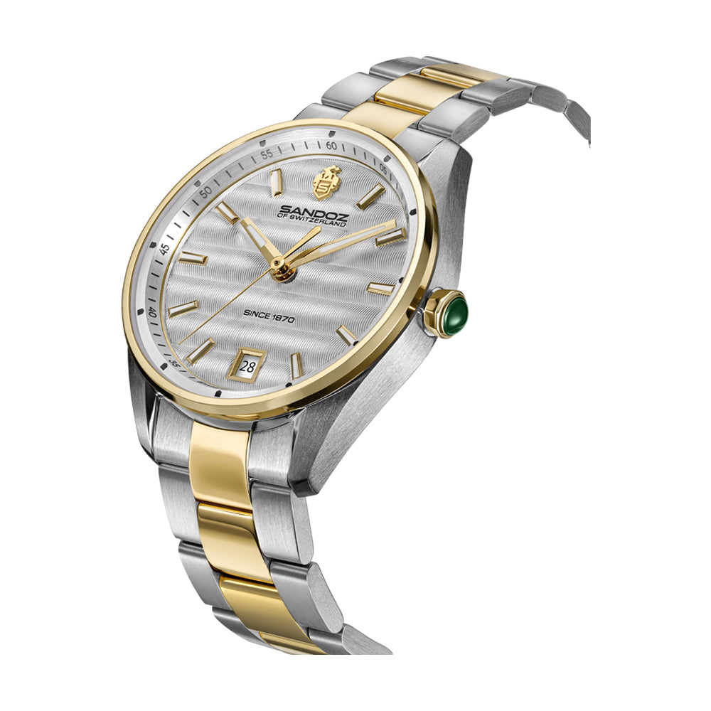 BACHELIN LADIES QUARTZ WATCH Silver Dial, Silver & Gold Bracelet