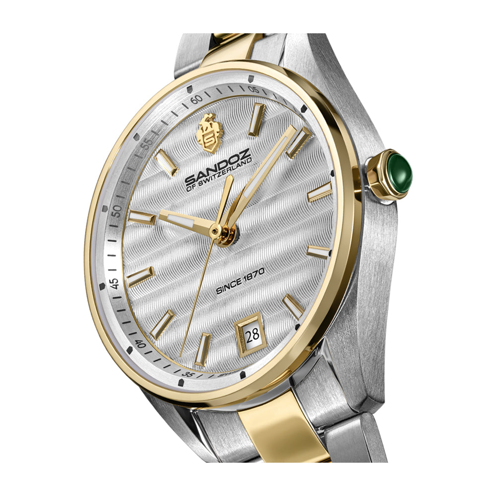 BACHELIN LADIES QUARTZ WATCH Silver Dial, Silver & Gold Bracelet