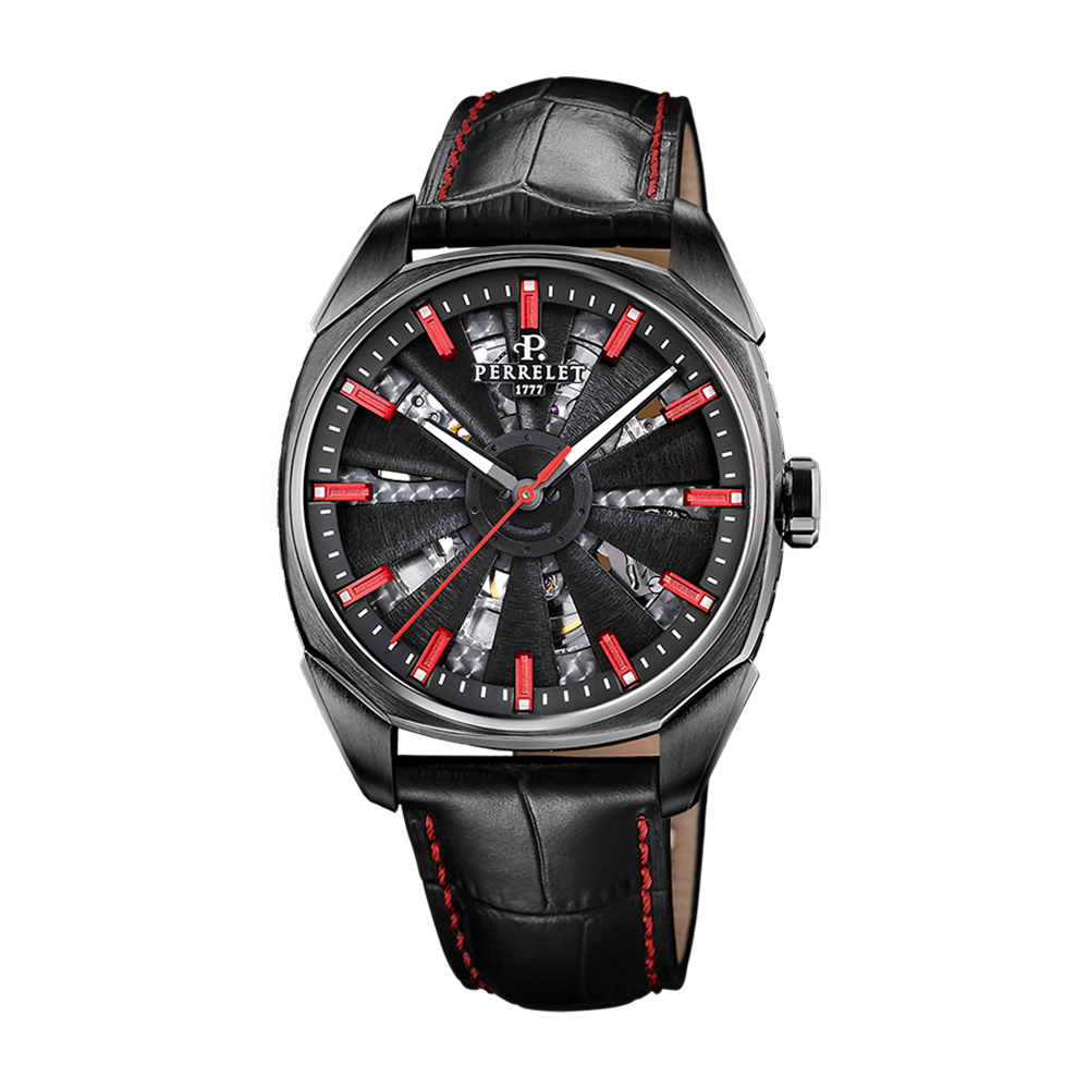 TURBINE URBAN SKELETON Black leather strap