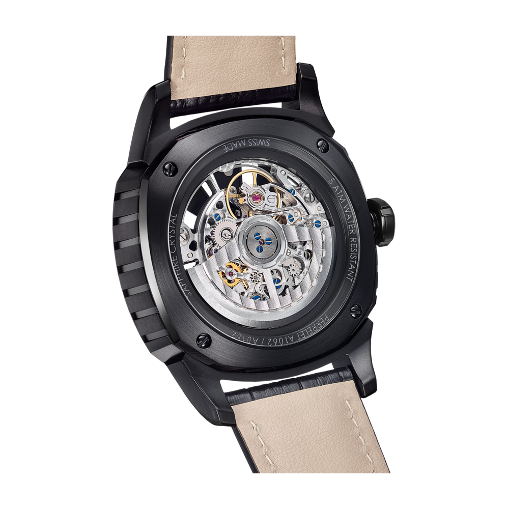TURBINE URBAN SKELETON Black leather strap