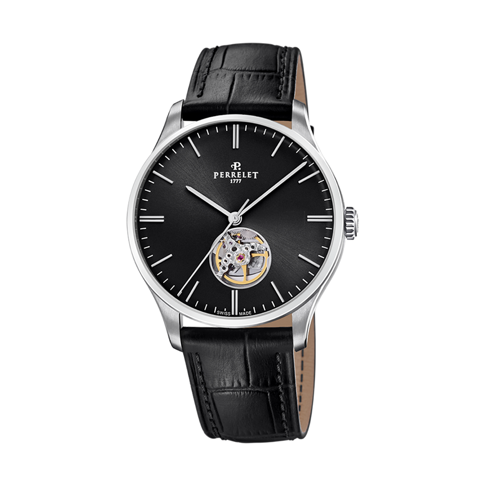 WEEKEND OPEN HEART Stainless Steel + Black Leather strap