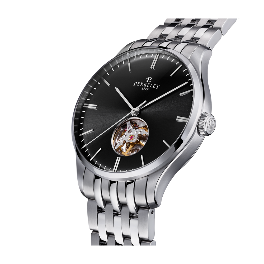 WEEKEND OPEN HEART Stainless Steel + Black Leather strap