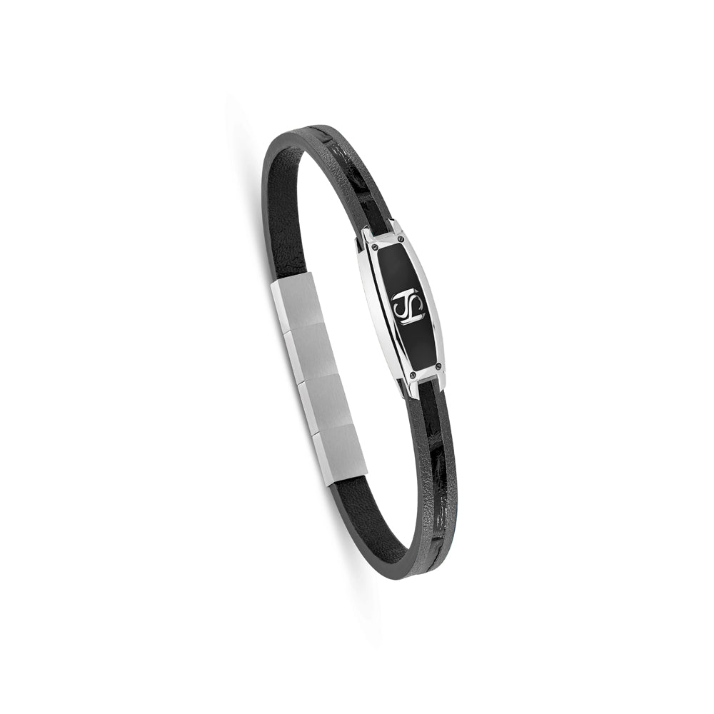 Monceau Enamel Filled Tonneau Bracelet with Logo STEEL AND BLACK