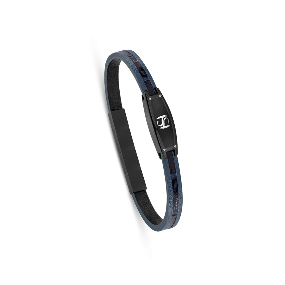 Monceau Enamel Filled Tonneau Bracelet with Logo IP BLACK AND BLUE
