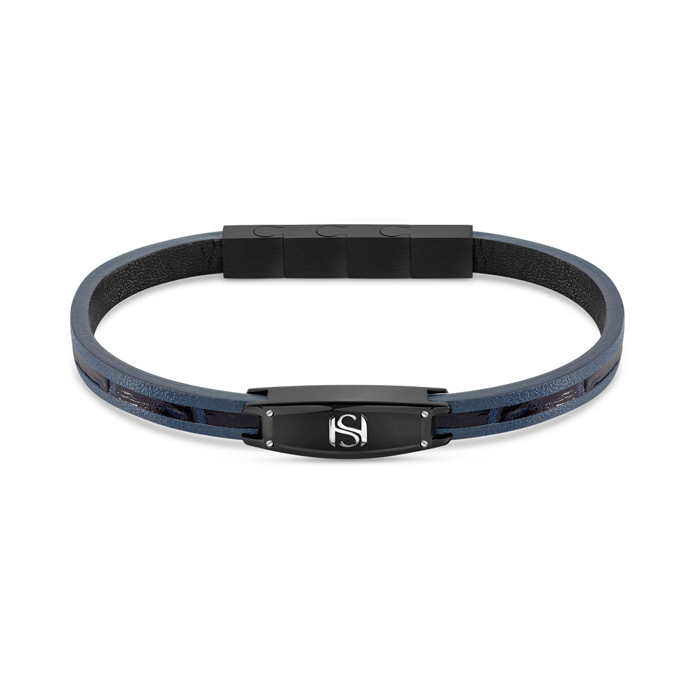 Monceau Enamel Filled Tonneau Bracelet with Logo IP BLACK AND BLUE