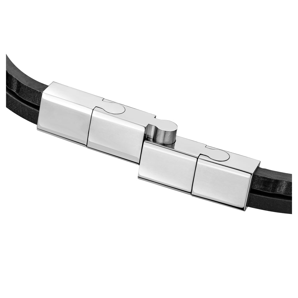 Logo Leather Bracelet STEEL AND BLACK
