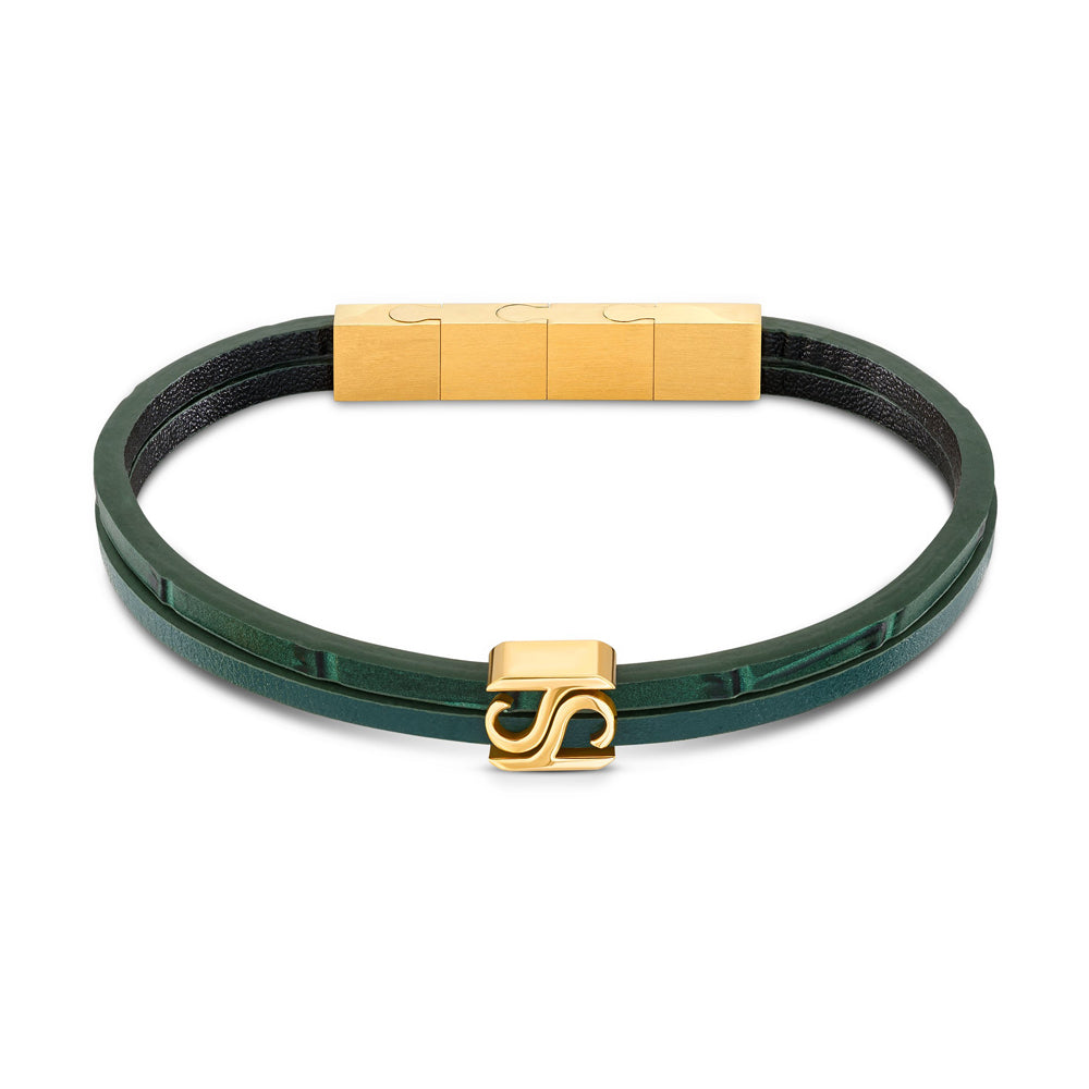 Logo Leather Bracelet IP GOLD AND GREEN