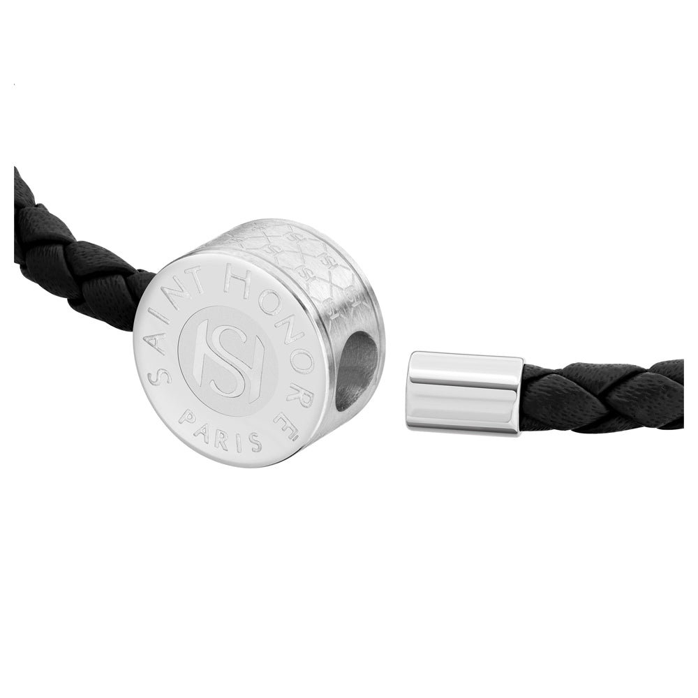 Coin Leather Bracelet with Logo STEEL AND BLACK