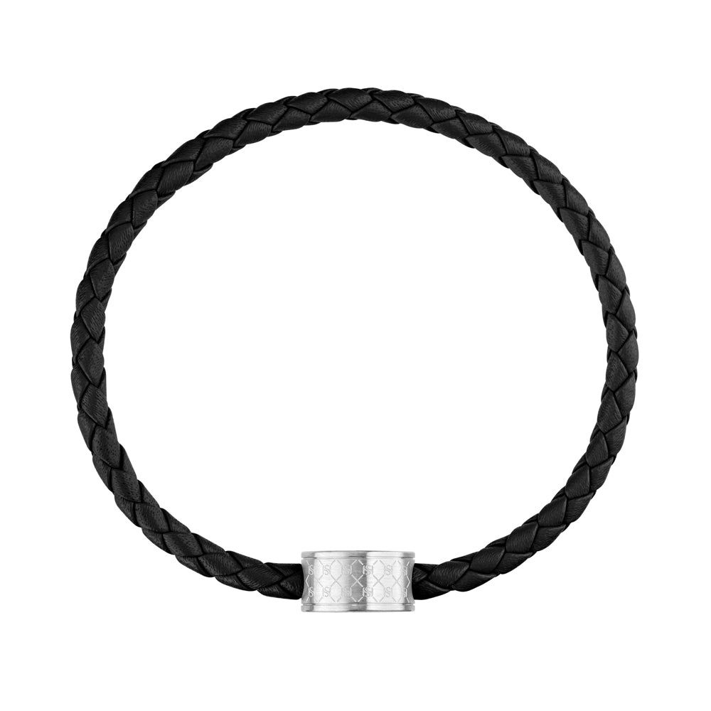 Coin Leather Bracelet with Logo STEEL AND BLACK