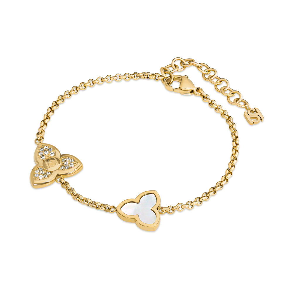 Burj Bracelet with Crystals & MOP in Three-Petal Design IP GOLD PLATING