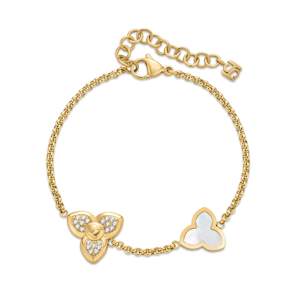 Burj Bracelet with Crystals & MOP in Three-Petal Design IP GOLD PLATING