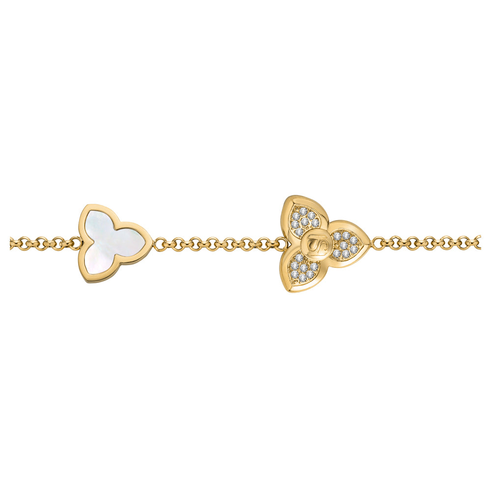 Burj Bracelet with Crystals & MOP in Three-Petal Design IP GOLD PLATING