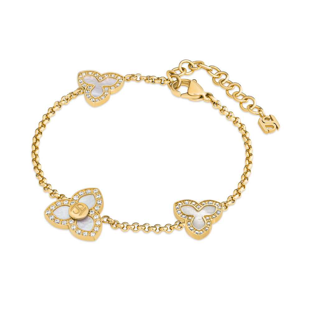 Burj Bracelet with Crystals & MOP in Three-Petal Design IP GOLD PLATING