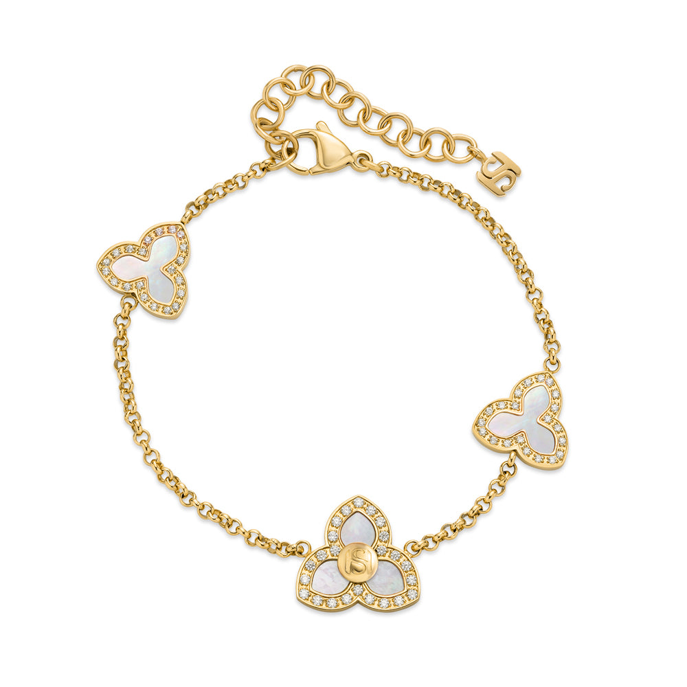 Burj Bracelet with Crystals & MOP in Three-Petal Design IP GOLD PLATING