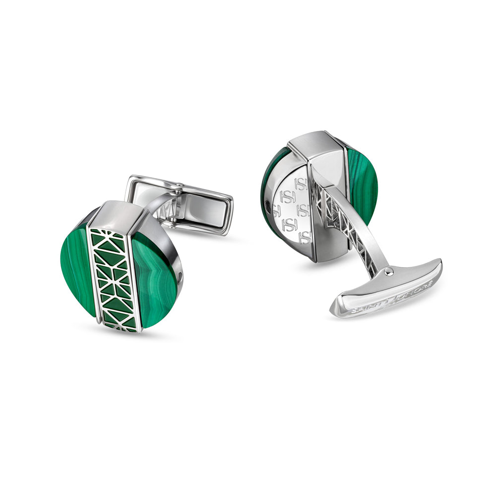 Champ De Mars Twistable Cufflinks STEEL AND MALACHITE