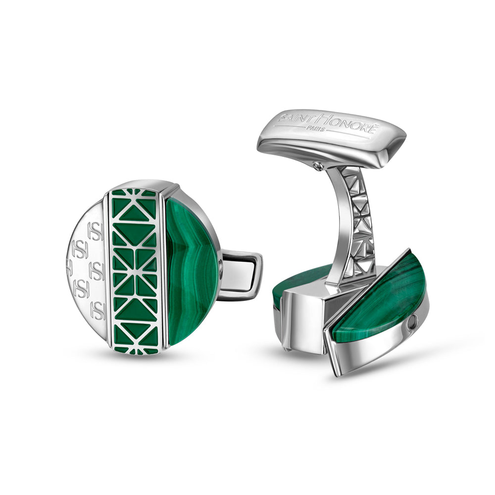 Champ De Mars Twistable Cufflinks STEEL AND MALACHITE