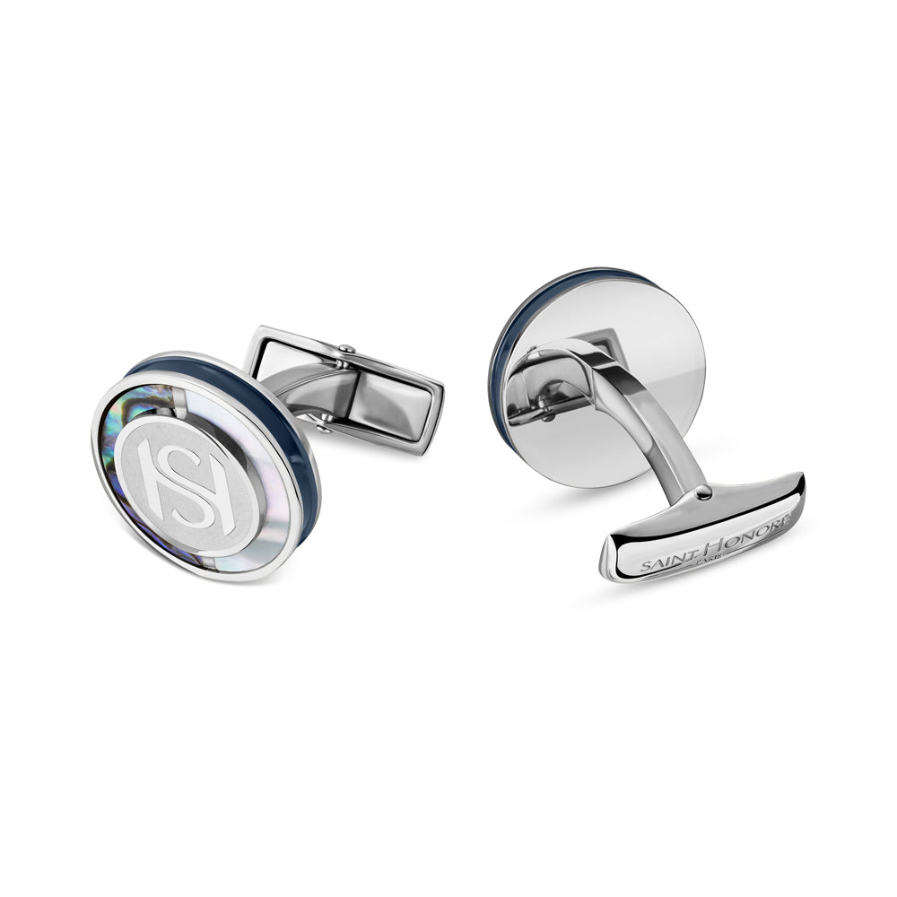 Mother of Pearl Cufflinks STEEL AND BLUE