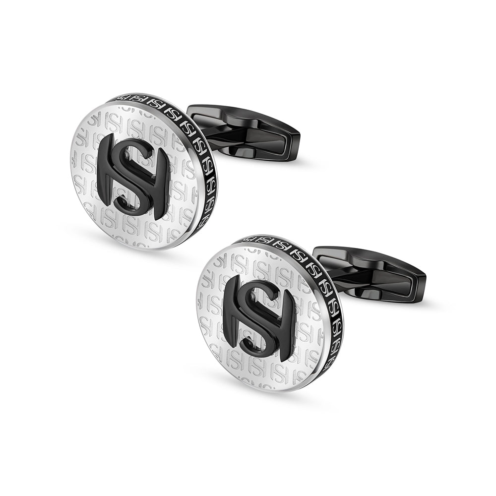 SH Logo Engraved Cufflinks STEEL AND BLACK