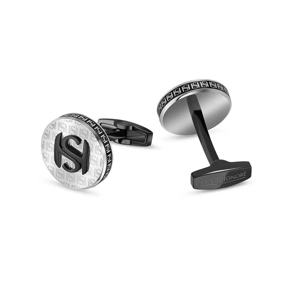 SH Logo Engraved Cufflinks STEEL AND BLACK
