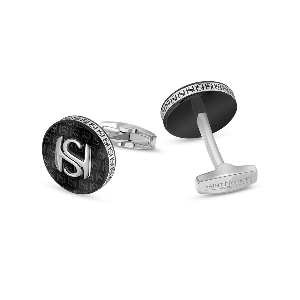 SH Logo Engraved Cufflinks IP BLACK AND STEEL