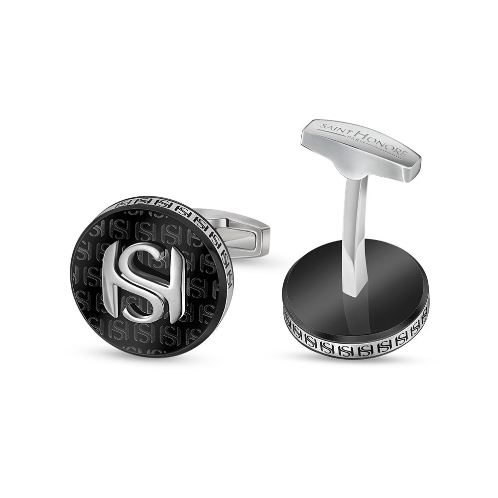 SH Logo Engraved Cufflinks IP BLACK AND STEEL
