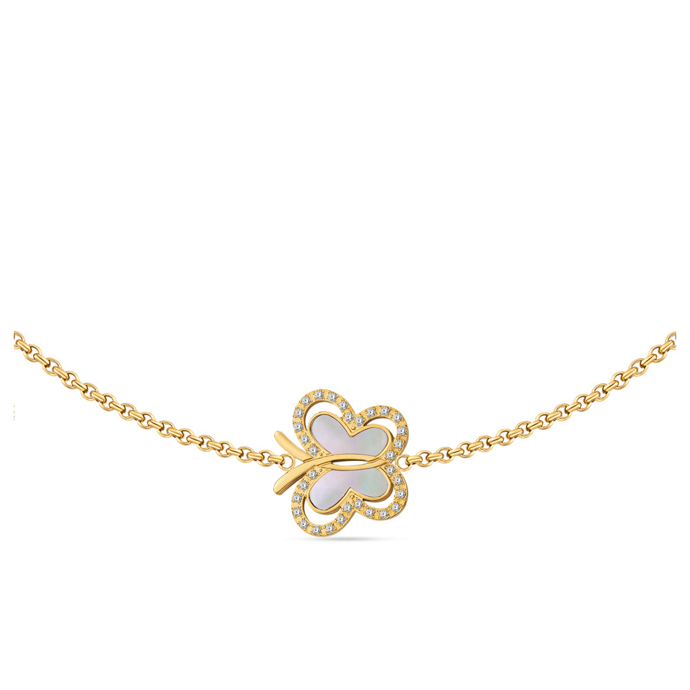 Long Orsay Butterfly Motif Necklace with MOP & Crystals GOLD PLATED (OR) GOLD COLOUR