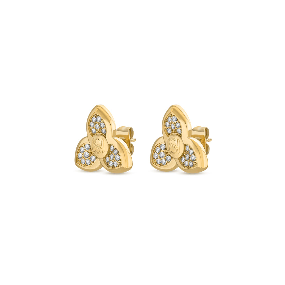 Burj Earrings with Six-Petal Motif with Crystals IP GOLD PLATING