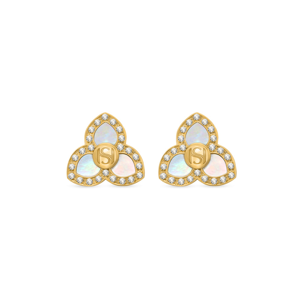 Three-Petal Burj Earrings with MOP IP GOLD PLATING