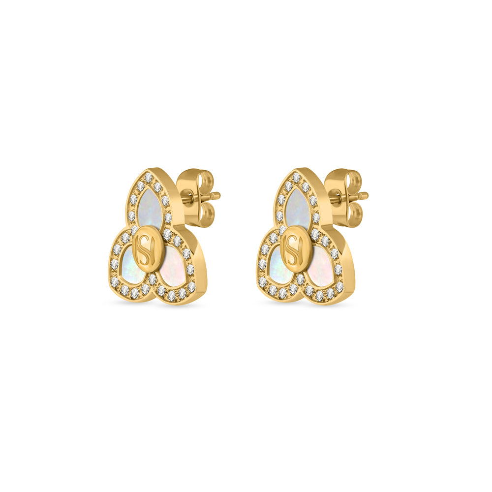 Three-Petal Burj Earrings with MOP IP GOLD PLATING