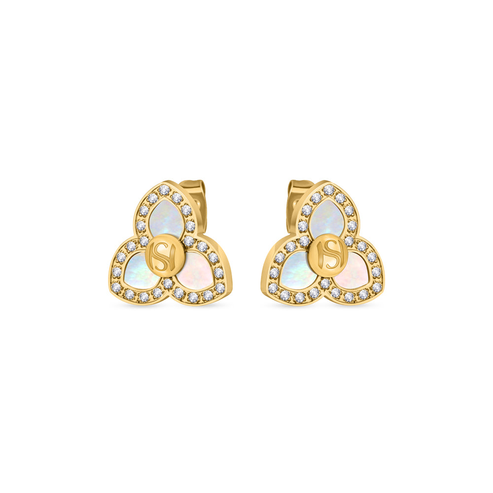 Three-Petal Burj Earrings with MOP IP GOLD PLATING