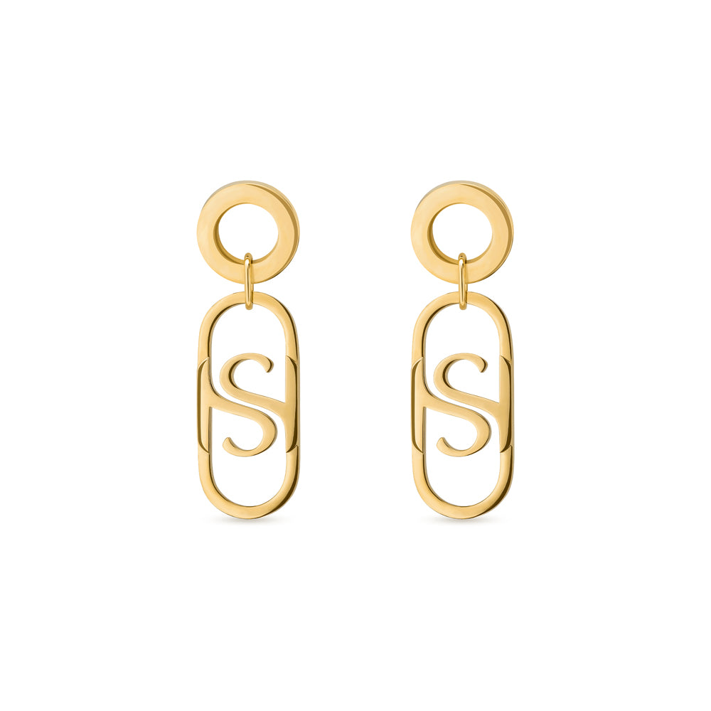 Arc Earrings with cCut-Out SH Monogram IP GOLD PLATING