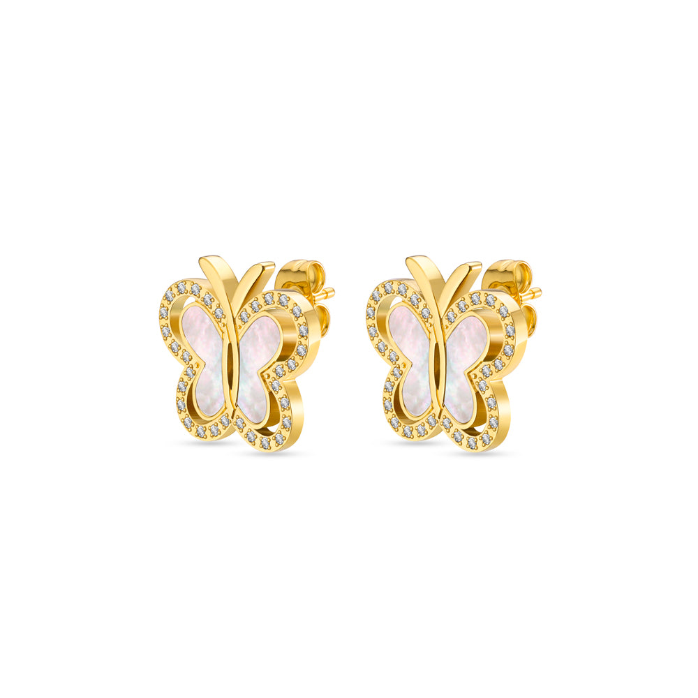 Orsay Earrings with Butterfly Motif & Crystals GOLD PLATED (OR) GOLD COLOUR