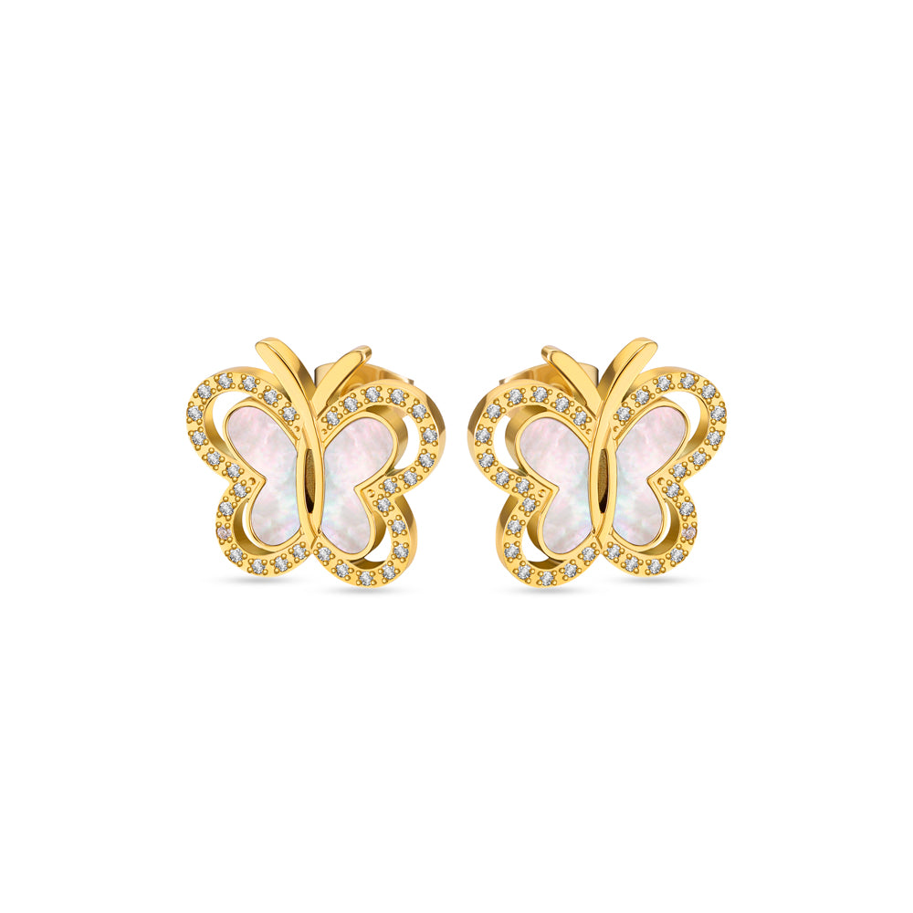 Orsay Earrings with Butterfly Motif & Crystals GOLD PLATED (OR) GOLD COLOUR