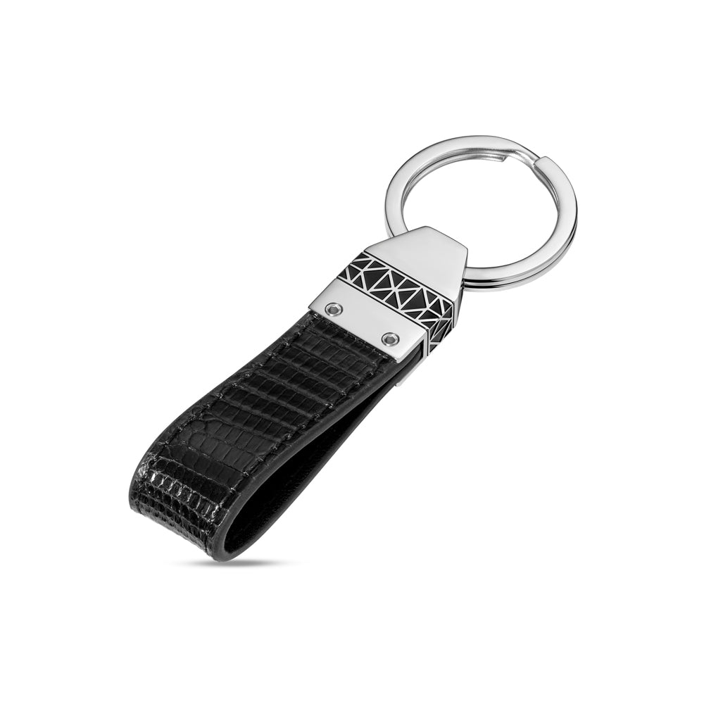 Champ De Mars Cannage Pattern Leather Keyring STEEL AND BLACK
