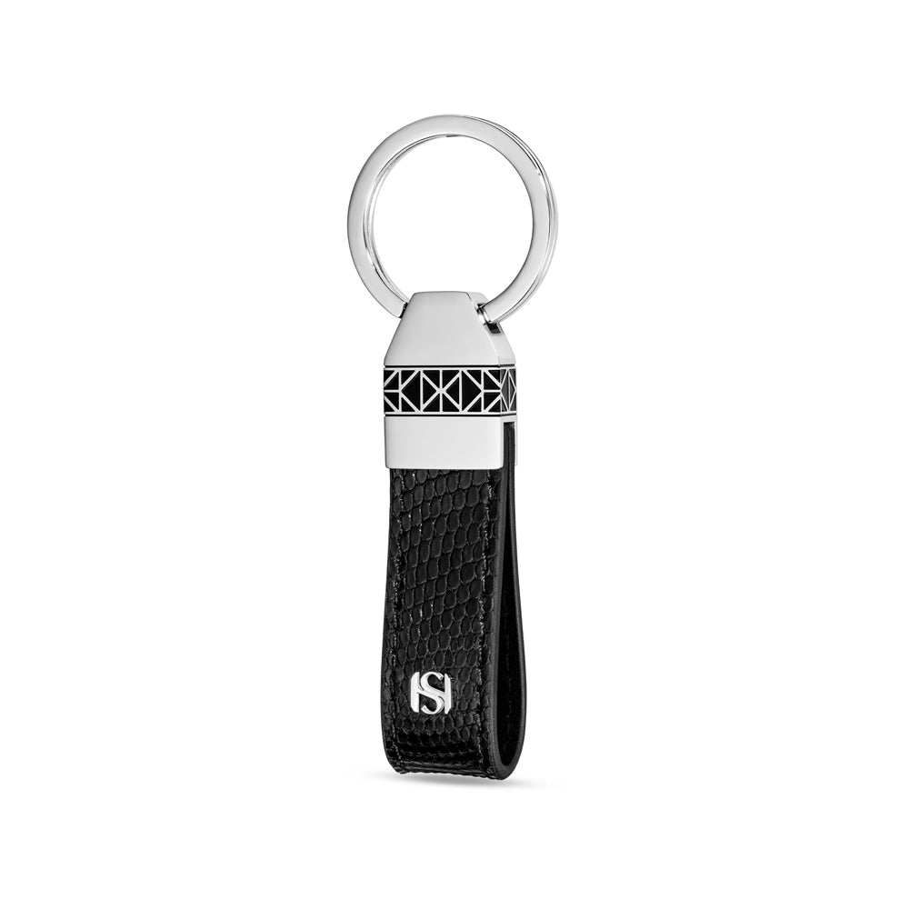 Champ De Mars Cannage Pattern Leather Keyring STEEL AND BLACK