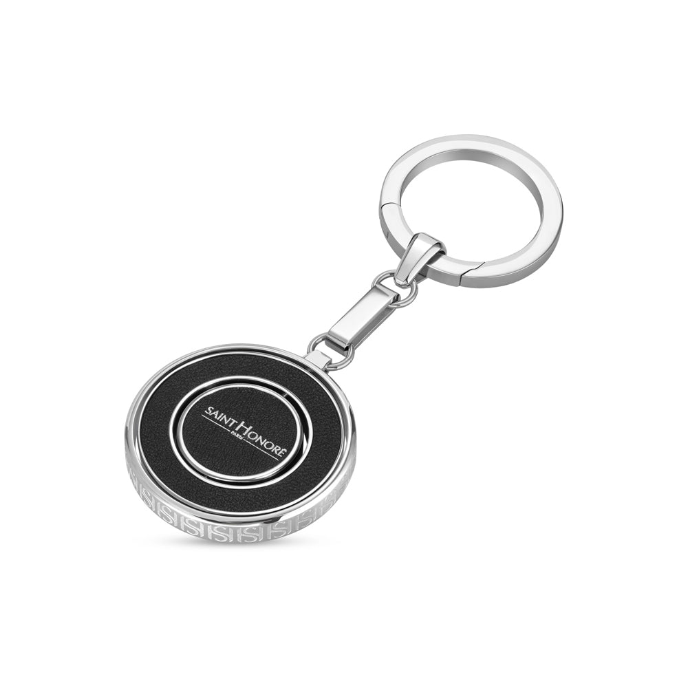 Coin Leather Keyring STEEL AND BLACK