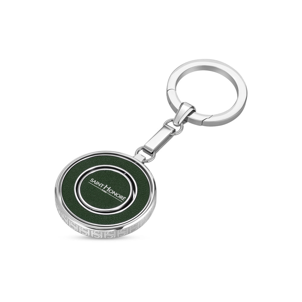 Coin Leather Keyring STEEL AND GREEN