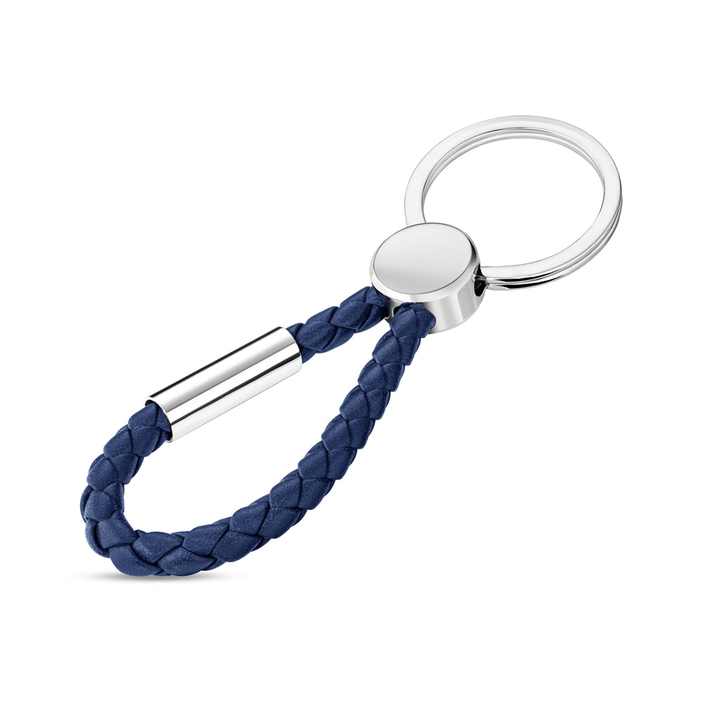 Coin Leather Keyring with Engraved Logo STEEL AND BLUE
