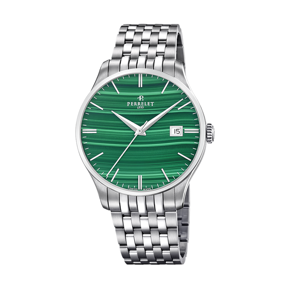 WEEKEND MALACHITE Stainless steel + Green leather strap
