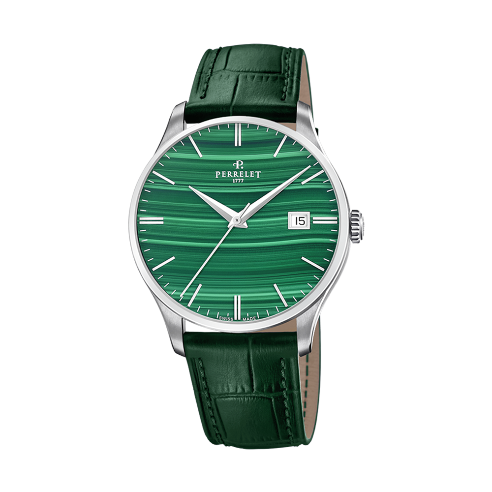 WEEKEND MALACHITE Stainless steel + Green leather strap