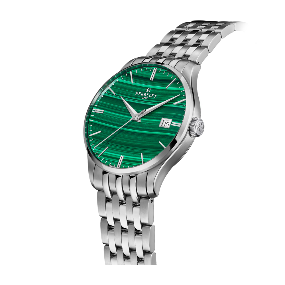 WEEKEND MALACHITE Stainless steel + Green leather strap