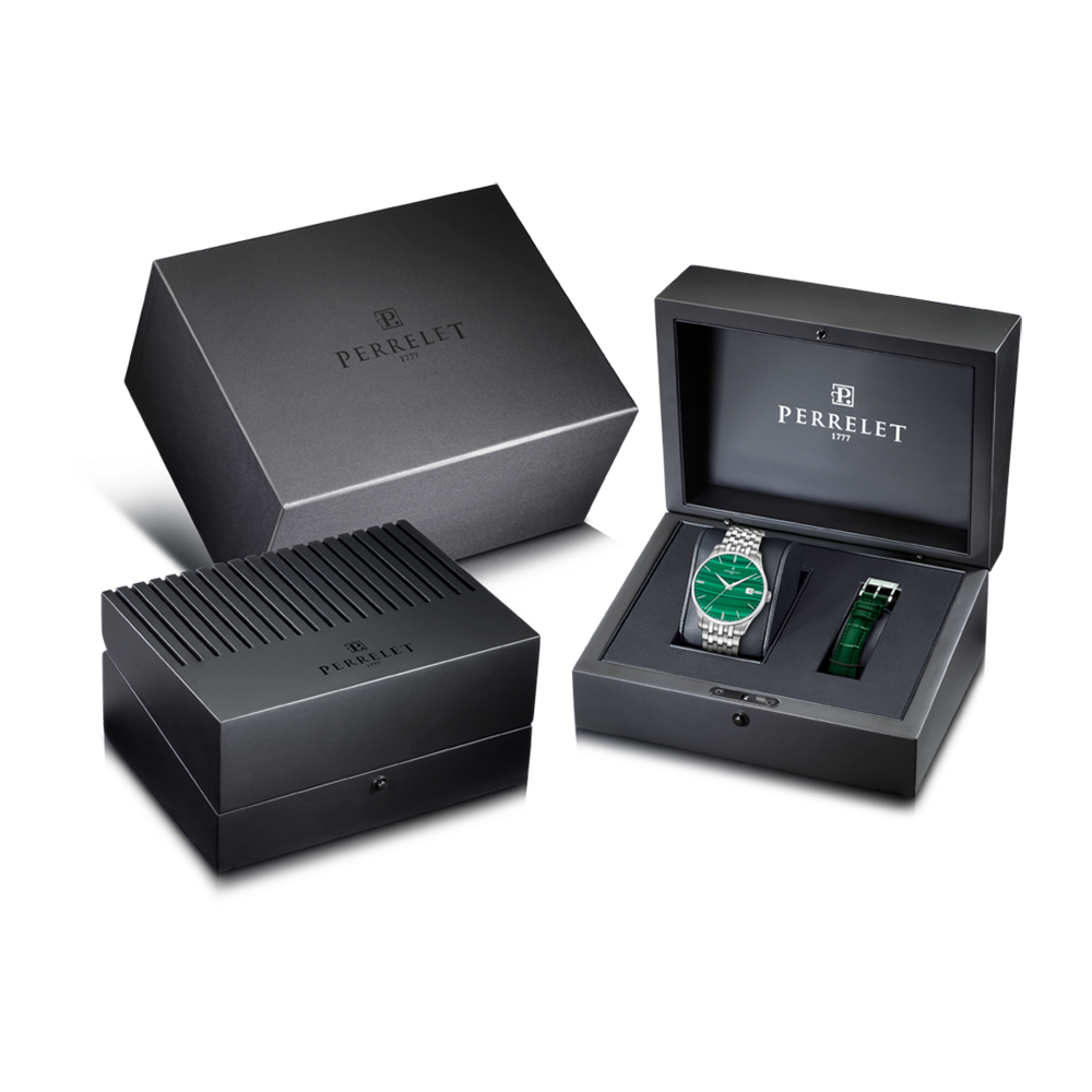 WEEKEND MALACHITE Stainless steel + Green leather strap