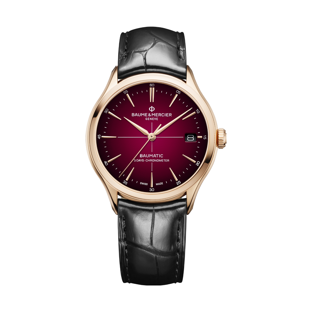 CLIFTON MENS AUTOMATIC 39 MM WATCH BLACK / RED BORDEAUX