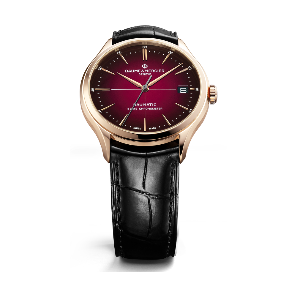 CLIFTON MENS AUTOMATIC 39 MM WATCH BLACK / RED BORDEAUX