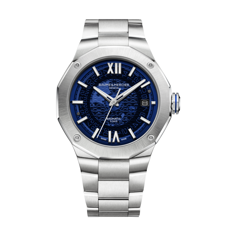 RIVIERA MENS AUTOMATIC 42MM WATCH SILVER / BLUE