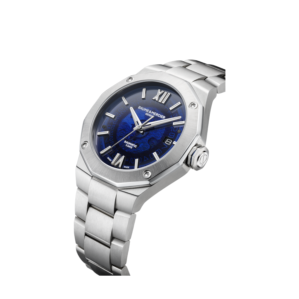 RIVIERA MENS AUTOMATIC 42MM WATCH SILVER / BLUE